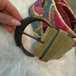 Sezane Multicolor Woven Belt with Leather Accent